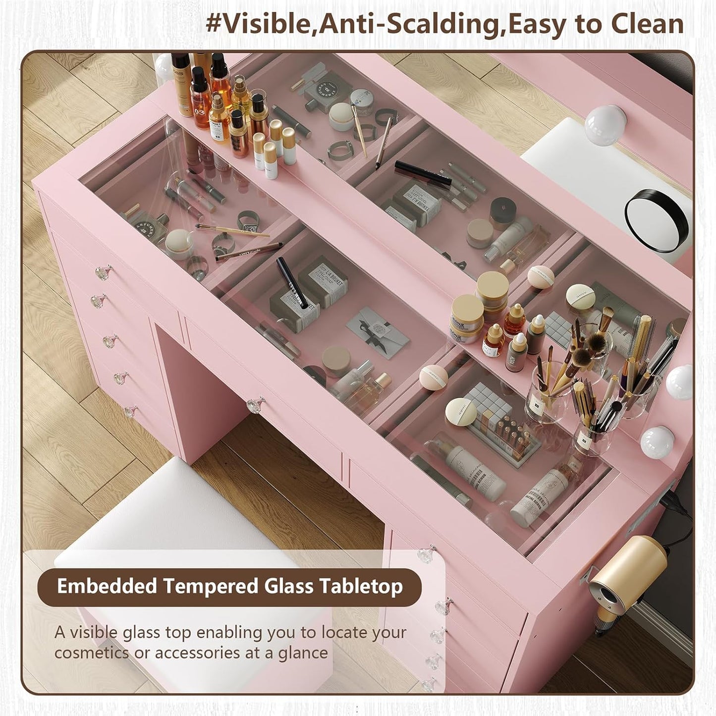 11-Drawer LED Vanity Desk with Mirror