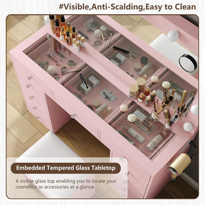 11-Drawer LED Vanity Desk with Mirror