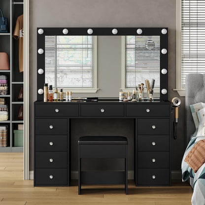 11-Drawer LED Vanity Desk with Mirror